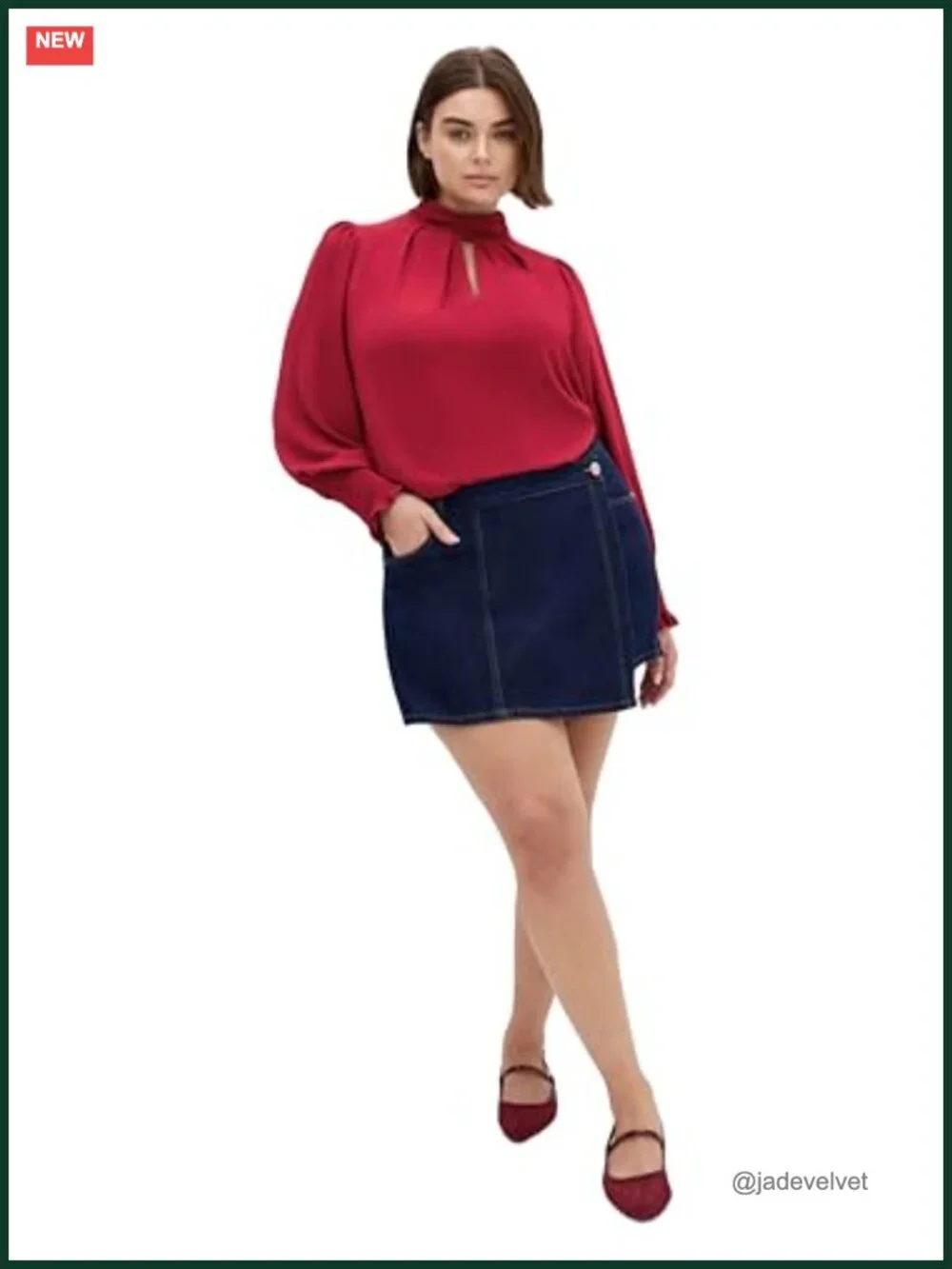 Plus Size Curve V-Neck Long Sleeve Solid Polyester Blend Mini Dress